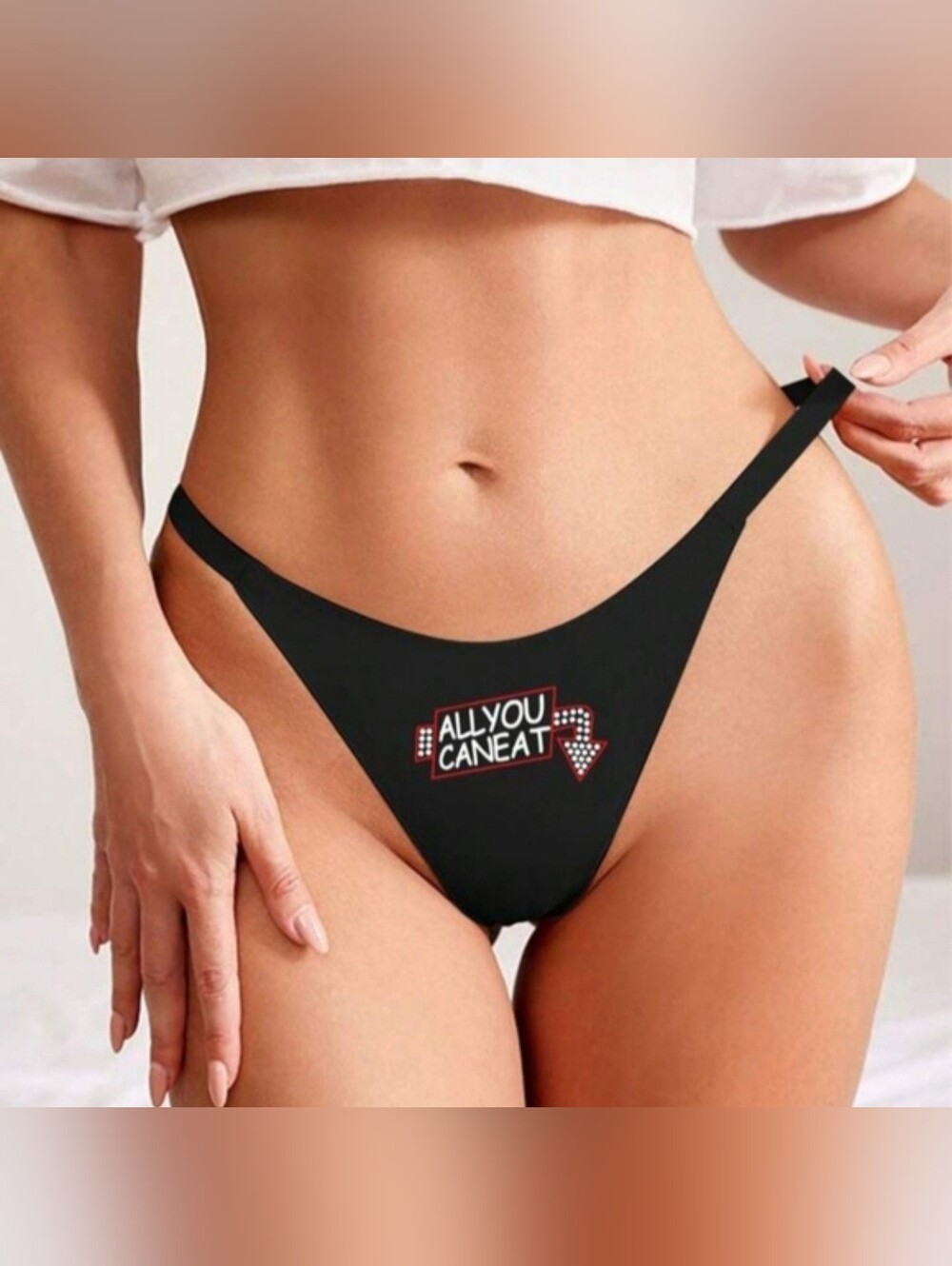 Vibes naughty adult all you can eat graphic blk gold charm thong panty XL NWT